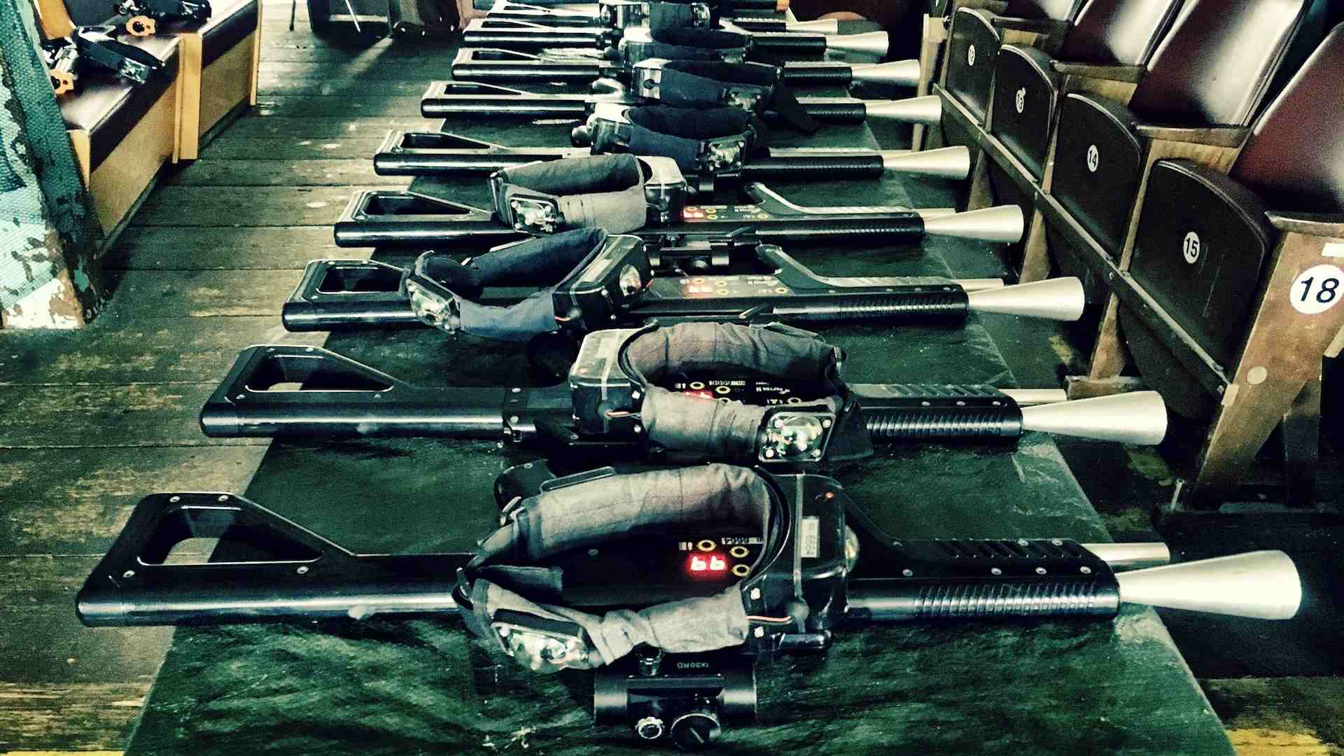 Wireless laser tag guns ready for players